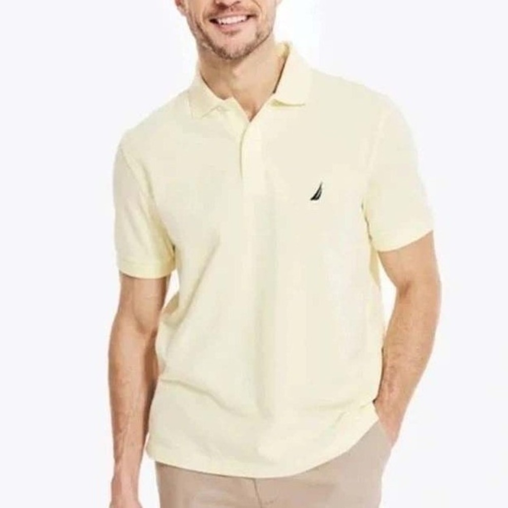 NWT Nautica Men's XL Beige Performance Deck Polo Shirt Cotton Blend